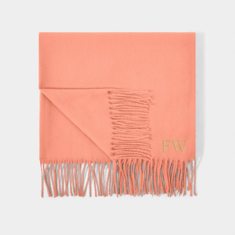 Fringed Blanket Scarf in Coral
