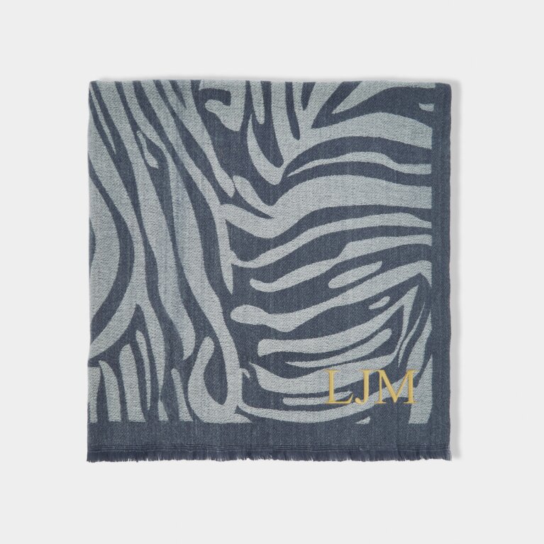 Zebra Printed Blanket Scarf in Navy And Cool Gray