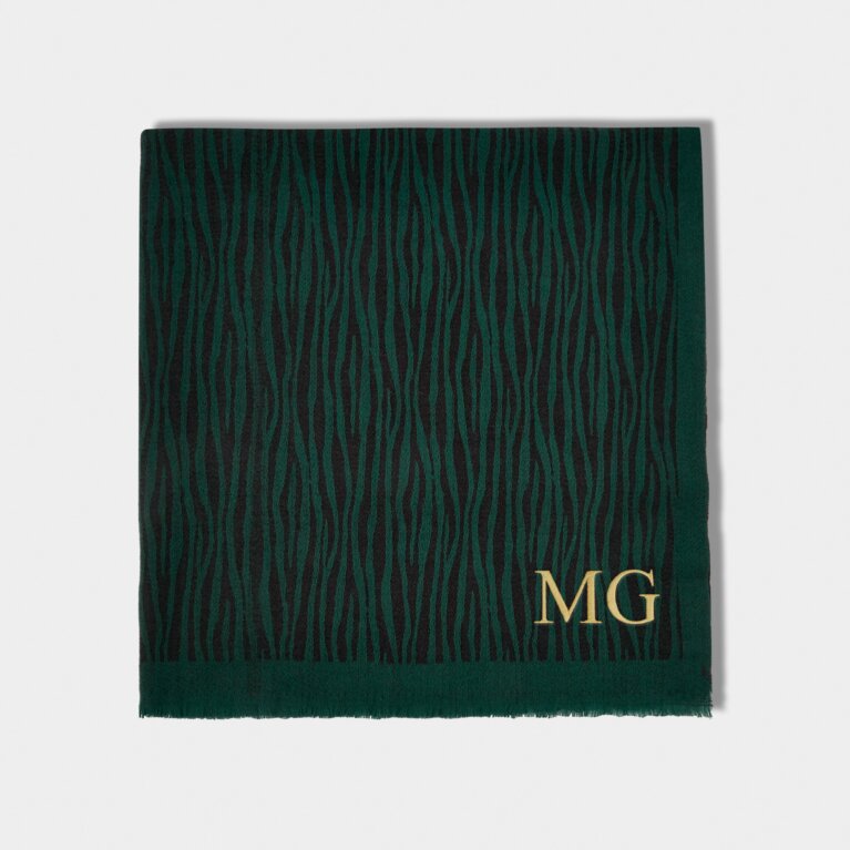 Small Zebra Printed Blanket Scarf in Black And Emerald Green