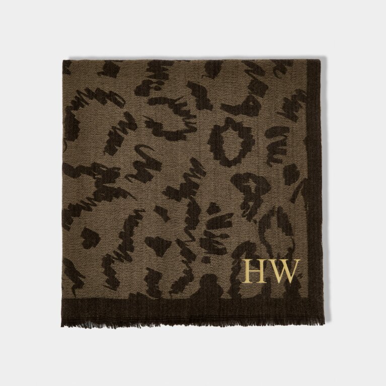 Large Leopard Printed Blanket Scarf in Mink And Black