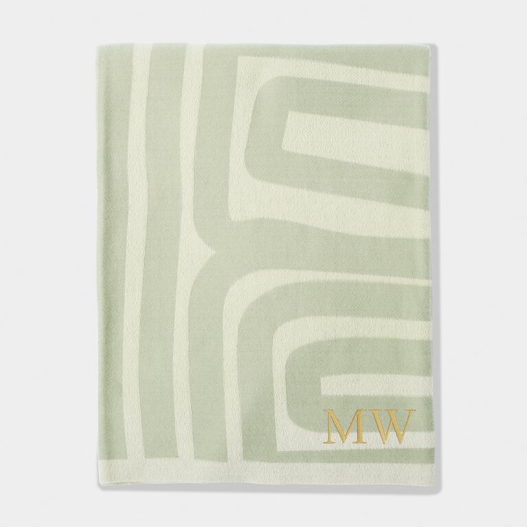 Printed Throw Blanket in Sage Green & Off White