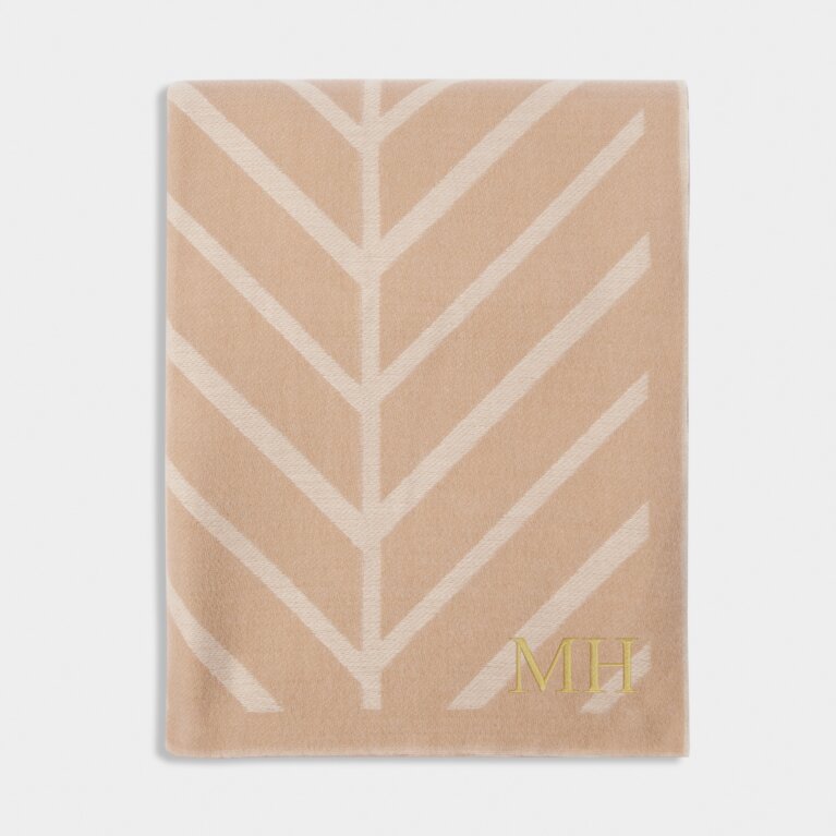 Printed Throw Blanket in Soft Tan And Off White