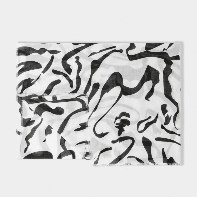 Zebra Foil Printed Scarf in Black, White And Silver