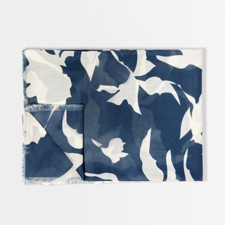 Abstract Floral Printed Scarf in Navy & Off White