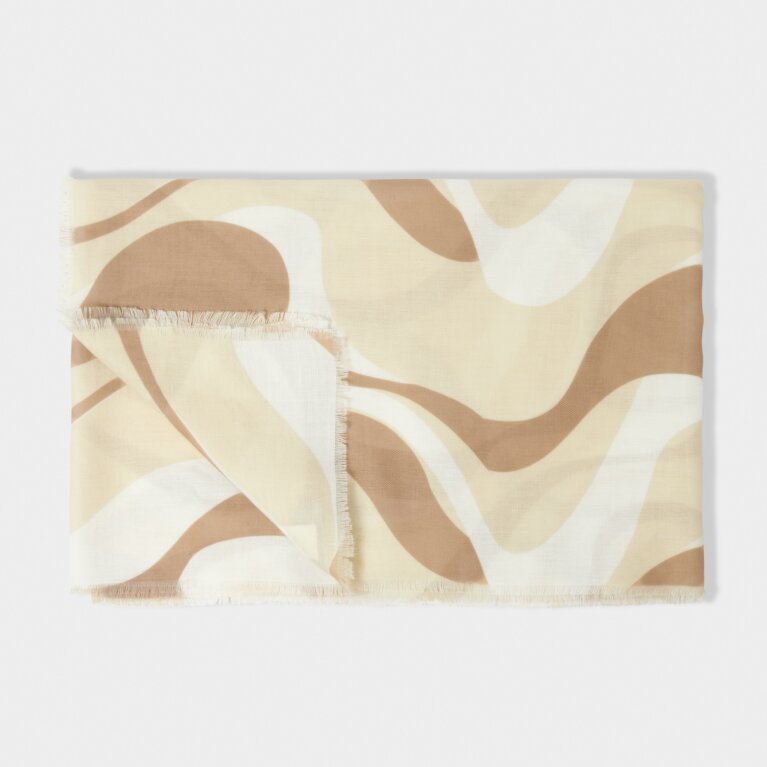 Abstract Wave Printed Scarf in Taupe & Off White