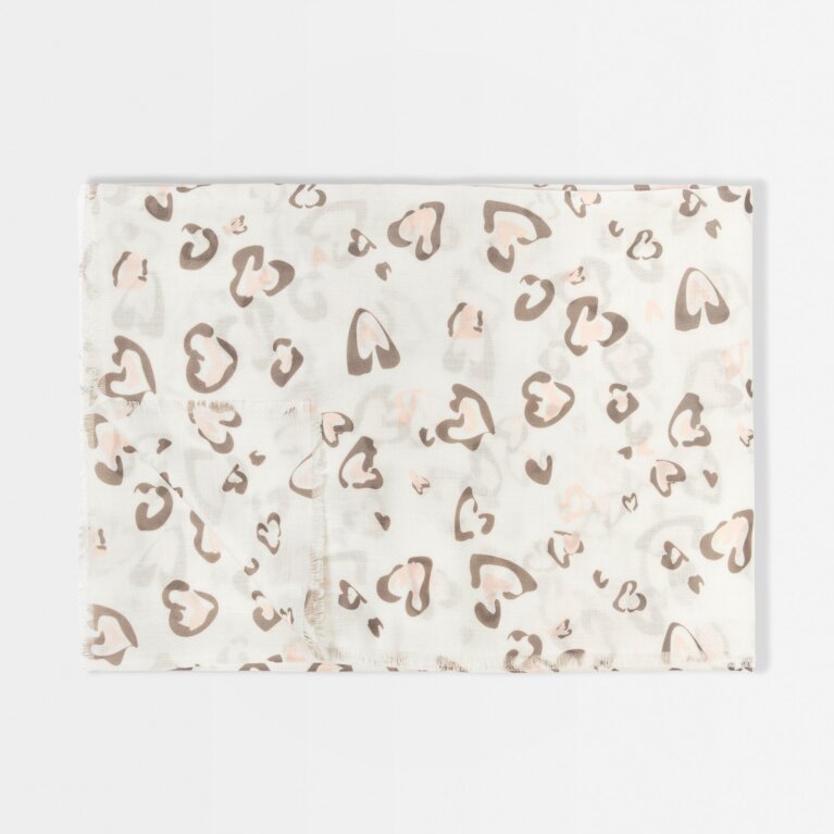 Heart Leopard Printed Scarf in White, Blush Pink And Mink