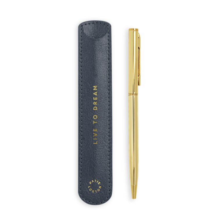 Pen Sleeve With Gold Pen Live To Dream in Metallic Navy