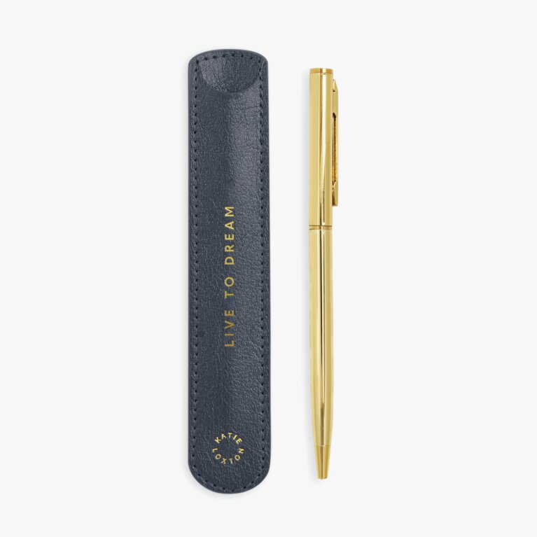 Pen Sleeve With Gold Pen Live To Dream In Metallic Navy